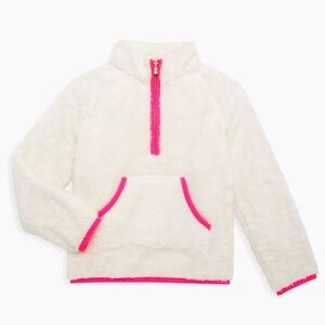 Lily Pulitzer - Girls skipper Sherpa Pullover (White w/Pink Trim) - Size: 4-5T